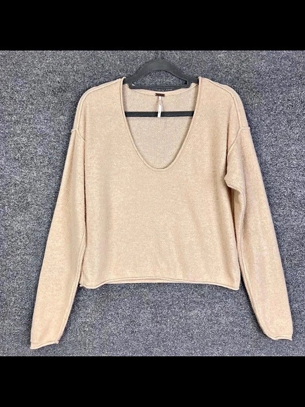 Free People Ottoman Slouchy Tunic Beige Scoop Neck Sweater